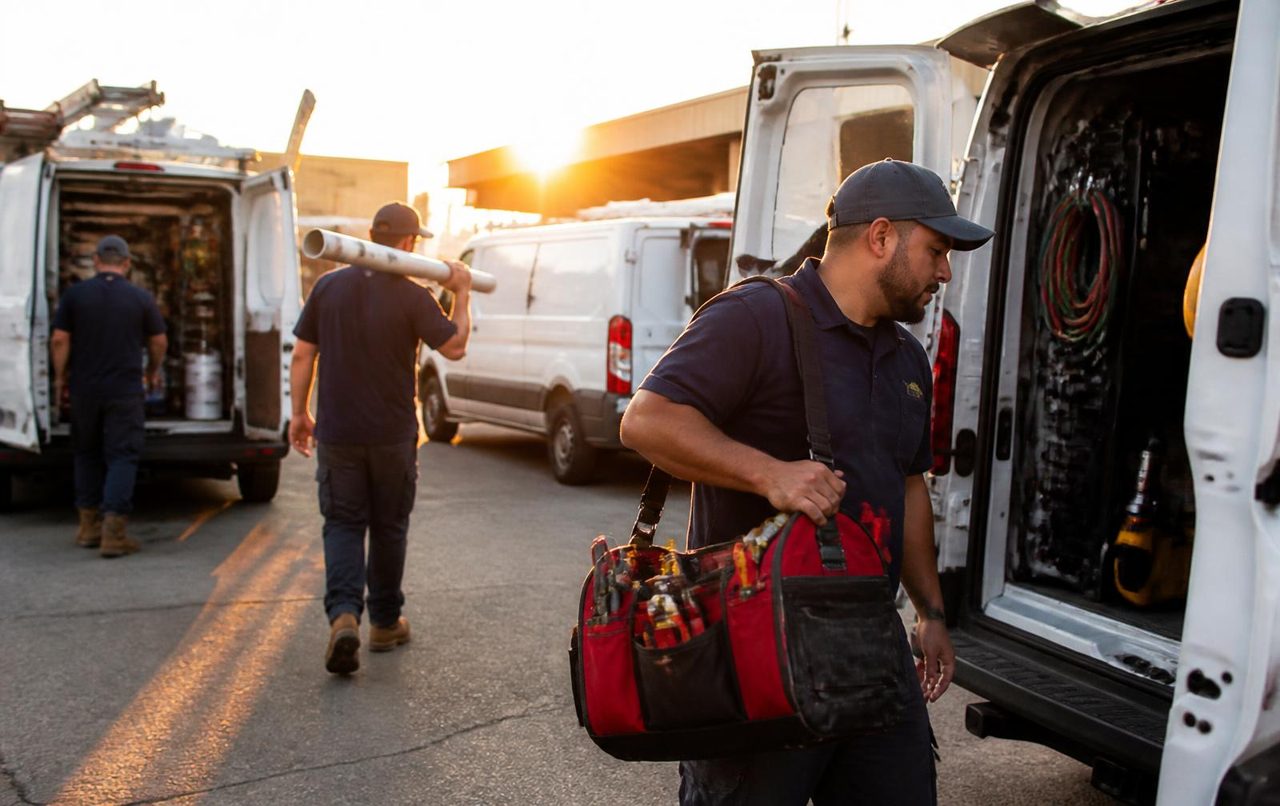 Plumbing and HVAC service team at work